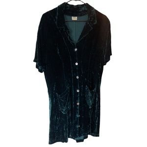 Beth Schaffer Crushed Velvet Button Up Shirt Dress Vintage